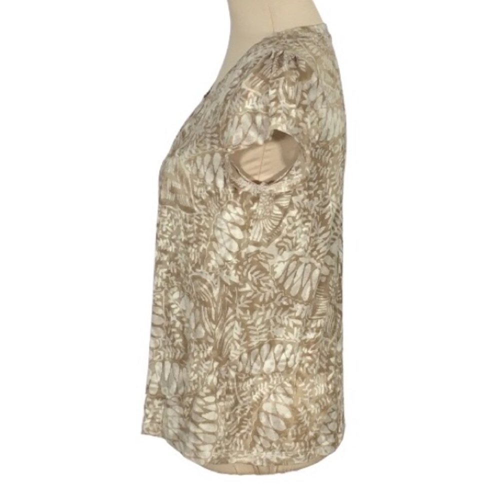 Relativity Lightweight Sheer Tan Floral Burnout Shirt, Petite Medium - Picture 2 of 9